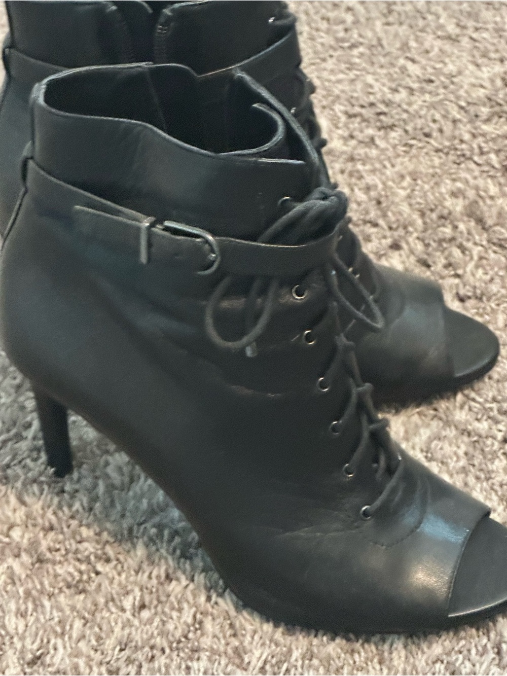 Jones New York Black Lace-Up Peep Toe Ankle Booties
